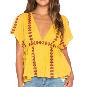 Tularosa Boho Yellow Embroidered Women's Top
